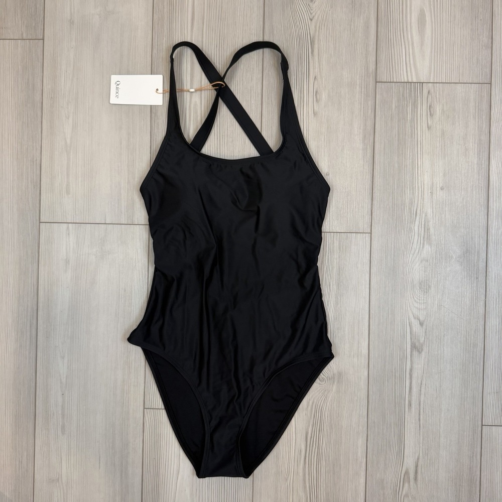 Quince Italian Cross-Back One-Piece Swimsuit Black Size Small NWT Beach